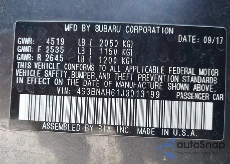 2018 Subaru Legacy 2.5I Premium z USA, uszkodzony, nr VIN 4S3BNAH61J3013199